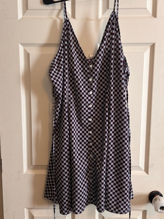 Jade By Jane Dresses & Skirts - Jade By Jane Checkerboard Button-Front Slip Dress in Light Blue and Brown